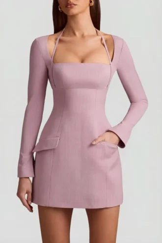 sukienka mini ksenia w prki o kroju litery a w kolorze fioletowym 2 330x495 - Sukienka Mini Ksenia w prążki o kroju litery A w kolorze fioletowym