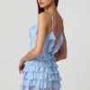 Sukienka Mini Lolina z falbanami i wiązaniem w kształcie litery A w kolorze pudrowego błękitu Sukienka Mini Lolina z falbanami i wiązaniem w kształcie litery A w kolorze pudrowego błękitu