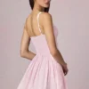 Sukienka Mini Marissa o kroju litery A z kokardką w delikatne fioletowe paski Sukienka Mini Marissa o kroju litery A z kokardką w delikatne fioletowe paski