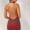 Sukienka Mini Namur z ozdobnym dekoltem halter w kolorze czerwono-brązowym ombré Sukienka Mini Namur z ozdobnym dekoltem halter w kolorze czerwono-brązowym ombré