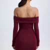 Sukienka Mini Oriana z odkrytymi ramionami z modalu w kolorze bordowym Sukienka Mini Oriana z odkrytymi ramionami z modalu w kolorze bordowym