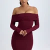 Sukienka Mini Oriana z odkrytymi ramionami z modalu w kolorze bordowym Sukienka Mini Oriana z odkrytymi ramionami z modalu w kolorze bordowym
