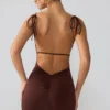 Sukienka Mini Orli z elastycznego dżerseju z odkrytymi plecami w kolorze espresso