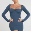 Sukienka mini Perrie z marszczonymi rękawami z mieszanki modalu i kaszmiru w kolorze French Navy