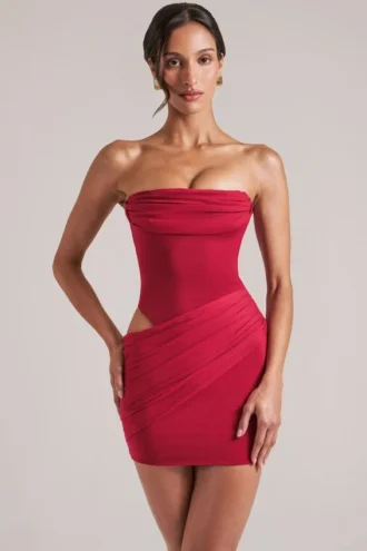 Sukienka Mini Veda Bandeau Bodycon w kolorze wiśniowej czerwieni