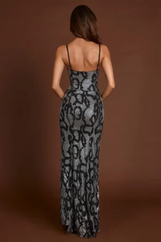 Sukienka Velia z ozdobnym dekoltem typu peekaboo i golfem w wzór srebrnego węża Sukienka Velia z ozdobnym dekoltem typu peekaboo i golfem w wzór srebrnego węża