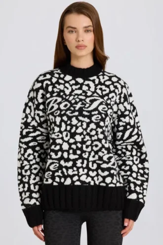 Sweter oversize z dzianiny żakardowej w kolorze czarnym