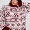 Sweter oversize z dzianiny żakardowej w kolorze karmazynowej czerwieni