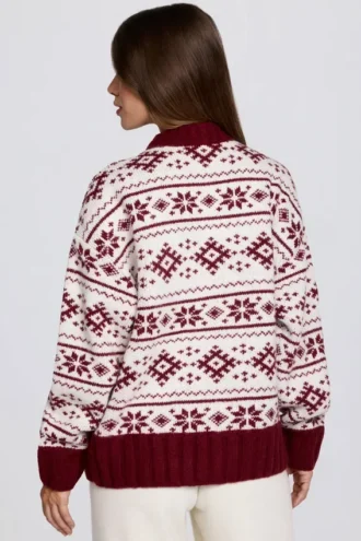 Sweter oversize z dzianiny żakardowej w kolorze karmazynowej czerwieni
