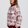 Sweter oversize z dzianiny żakardowej w kolorze karmazynowej czerwieni
