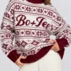 Sweter oversize z dzianiny żakardowej w kolorze karmazynowej czerwieni