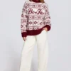 Sweter oversize z dzianiny żakardowej w kolorze karmazynowej czerwieni