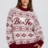 Sweter oversize z dzianiny żakardowej w kolorze karmazynowej czerwieni