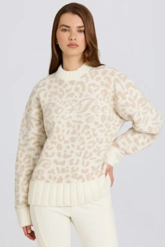 Sweter oversize z dzianiny żakardowej w kolorze lodowym