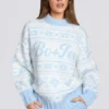 Sweter oversize z dzianiny żakardowej w kolorze pudrowego błękitu Sweter oversize z dzianiny żakardowej w kolorze pudrowego błękitu