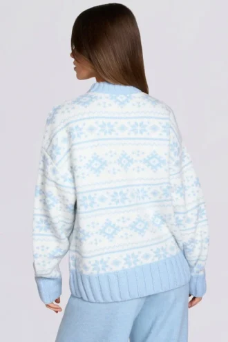 Sweter oversize z dzianiny żakardowej w kolorze pudrowego błękitu