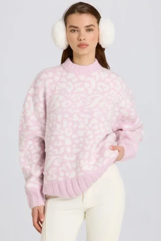 Sweter oversize z dzianiny żakardowej w kolorze różowym
