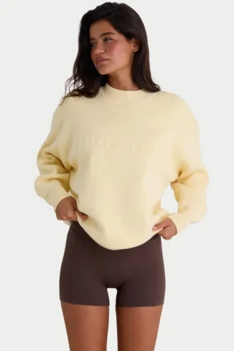 Sweter oversize z dzianiny prążkowanej w kolorze cytrynowym