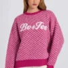 Sweter oversize z dzianiny z logo w kolorze magenta