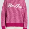 Sweter oversize z dzianiny z logo w kolorze magenta