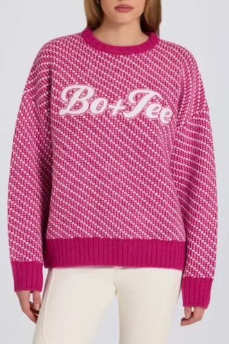 Sweter oversize z dzianiny z logo w kolorze magenta