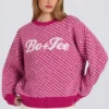 Sweter oversize z dzianiny z logo w kolorze magenta