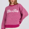 Sweter oversize z dzianiny z logo w kolorze magenta