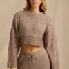 Sweter z dzianiny prążkowanej w kolorze brązowym melanżowym Sweter z dzianiny prążkowanej w kolorze brązowym melanżowym
