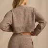 Sweter z dzianiny prążkowanej w kolorze brązowym melanżowym Sweter z dzianiny prążkowanej w kolorze brązowym melanżowym