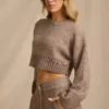 Sweter z dzianiny prążkowanej w kolorze brązowym melanżowym Sweter z dzianiny prążkowanej w kolorze brązowym melanżowym