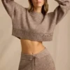 Sweter z dzianiny prążkowanej w kolorze brązowym melanżowym Sweter z dzianiny prążkowanej w kolorze brązowym melanżowym