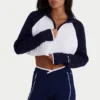 Sweter z dzianiny prążkowanej z zamkiem 1/4 i skróconym krojem w klasycznym granatowym kolorze Sweter z dzianiny prążkowanej z zamkiem 1/4 i skróconym krojem w klasycznym granatowym kolorze