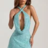Sylune – sukienka mini z ozdobnym dekoltem w serek i odkrytymi plecami w kolorze aqua blue Sylune – sukienka mini z ozdobnym dekoltem w serek i odkrytymi plecami w kolorze aqua blue