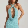 Sylune – sukienka mini z ozdobnym dekoltem w serek i odkrytymi plecami w kolorze aqua blue Sylune – sukienka mini z ozdobnym dekoltem w serek i odkrytymi plecami w kolorze aqua blue