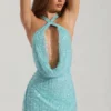 Sylune – sukienka mini z ozdobnym dekoltem w serek i odkrytymi plecami w kolorze aqua blue Sylune – sukienka mini z ozdobnym dekoltem w serek i odkrytymi plecami w kolorze aqua blue