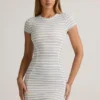 Szorty bodycon z krótkim rękawem z modalu Jazlyn w niebiesko-żółte paski Szorty bodycon z krótkim rękawem z modalu Jazlyn w niebiesko-żółte paski