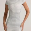 Szorty bodycon z krótkim rękawem z modalu Jazlyn w niebiesko-żółte paski Szorty bodycon z krótkim rękawem z modalu Jazlyn w niebiesko-żółte paski