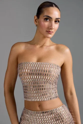 Top bandeau Charnelle z zdobieniami w kolorze migdałowym