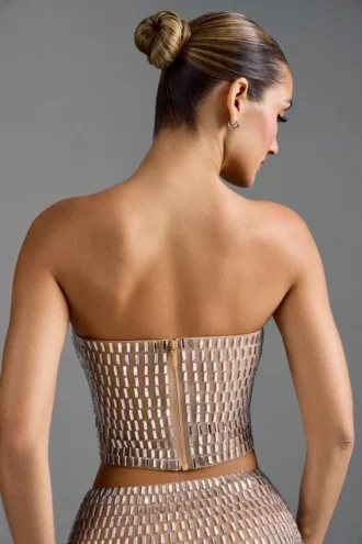 Top bandeau Charnelle z zdobieniami w kolorze migdałowym
