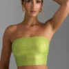 Top bandeau Nanaka z ozdobnymi ramiączkami z tyłu w kolorze gruszkowej zieleni Top bandeau Nanaka z ozdobnymi ramiączkami z tyłu w kolorze gruszkowej zieleni