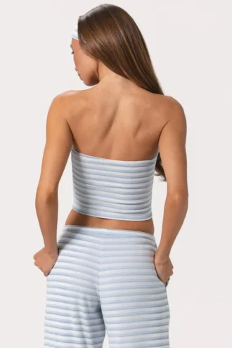 Top bandeau z prążkowanej dzianiny w niebieskie paski