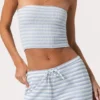 Top bandeau z prążkowanej dzianiny w niebieskie paski Top bandeau z prążkowanej dzianiny w niebieskie paski