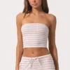 Top bandeau z prążkowanej dzianiny w różowe paski Top bandeau z prążkowanej dzianiny w różowe paski