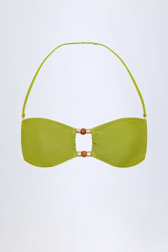 Top bikini bandeau Manava z koralikami w kolorze oliwkowym Top bikini bandeau Manava z koralikami w kolorze oliwkowym