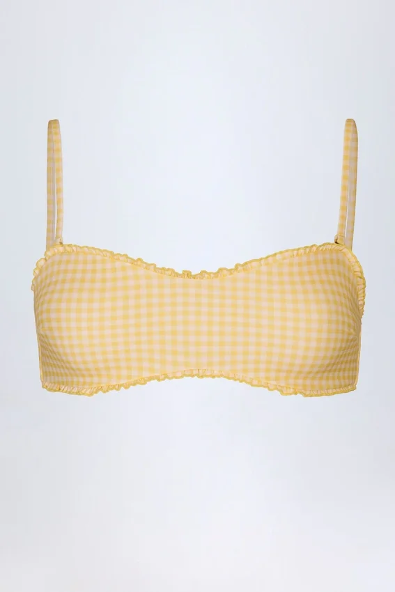Top bikini bandeau z falbanami Portbou w żółtą kratkę Top bikini bandeau z falbanami Portbou w żółtą kratkę