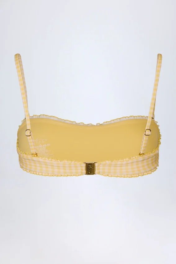 Top bikini bandeau z falbanami Portbou w żółtą kratkę Top bikini bandeau z falbanami Portbou w żółtą kratkę
