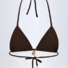Top bikini w trójkątnym kształcie z ozdobnymi detalami w kolorze ciemnej czekolady Top bikini w trójkątnym kształcie z ozdobnymi detalami w kolorze ciemnej czekolady