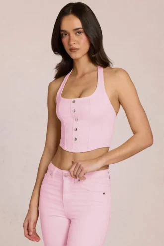Top Elowis w stylu gorsetu z wiązaniem na szyi w kolorze Blossom Pink