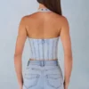 Top Lotta w stylu gorsetu z wiązaniem na szyi, z jasnego dżinsu Top Lotta w stylu gorsetu z wiązaniem na szyi, z jasnego dżinsu