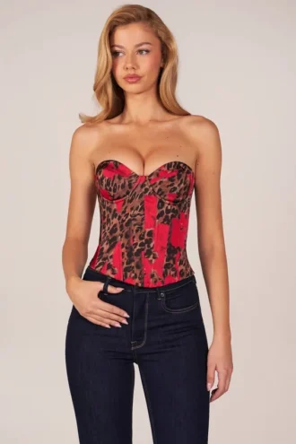Top z gorsetem wiązanym w stylu bandeau w różowy wzór lamparta Top z gorsetem wiązanym w stylu bandeau w różowy wzór lamparta